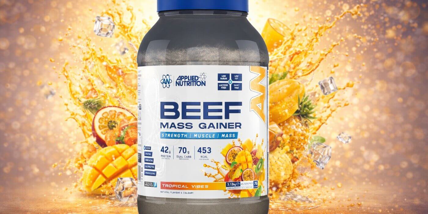 banniere du beef mass gainer en version clear avec 0,5g de sucre 